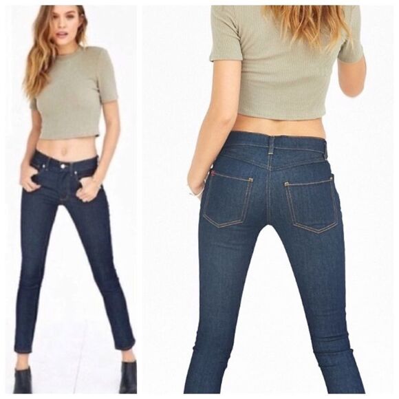 BDG Urban Outfitters Drainpipe High Rise Crop Jean Dark Wash - Picture 1 of 9